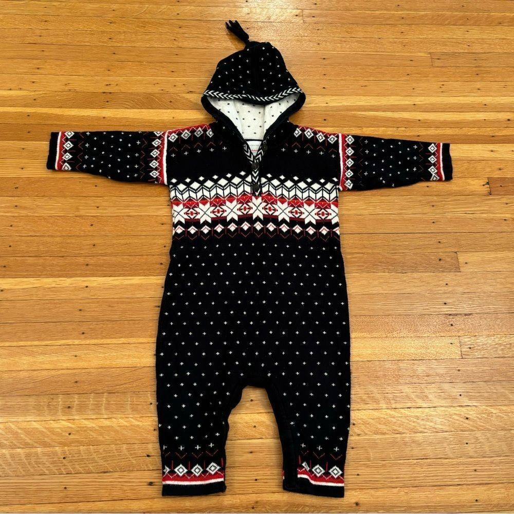 Hanna Andersson Sno Happy Heritage Hooded Sweater Jumpsuit